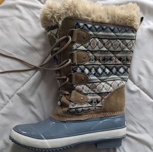 KHOMBU Melanie Women Blue Gray Sweater Faux Fur Soft Lined Boots Size 8M